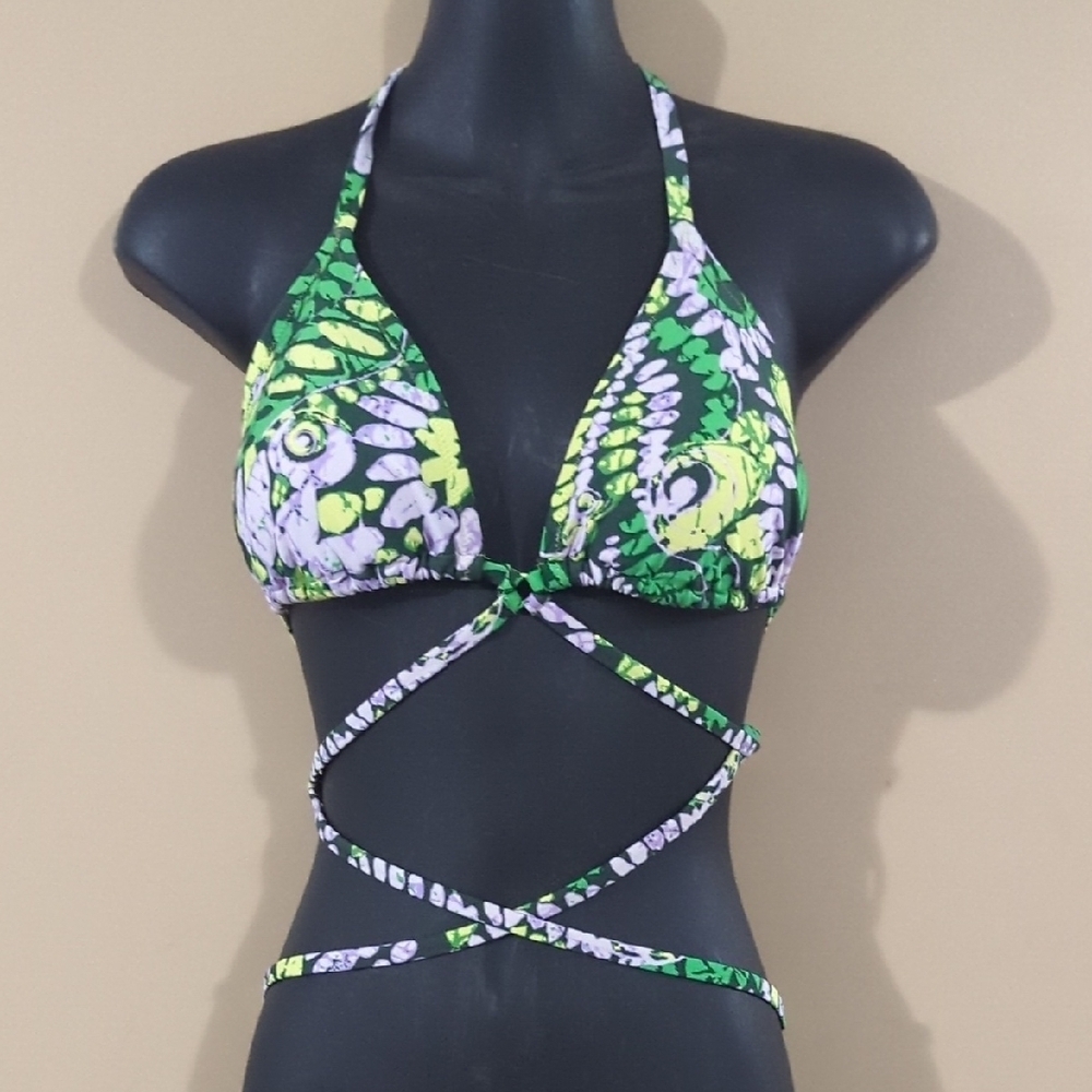 Aerie Floral Halter Wrap Bikini Top Large New
